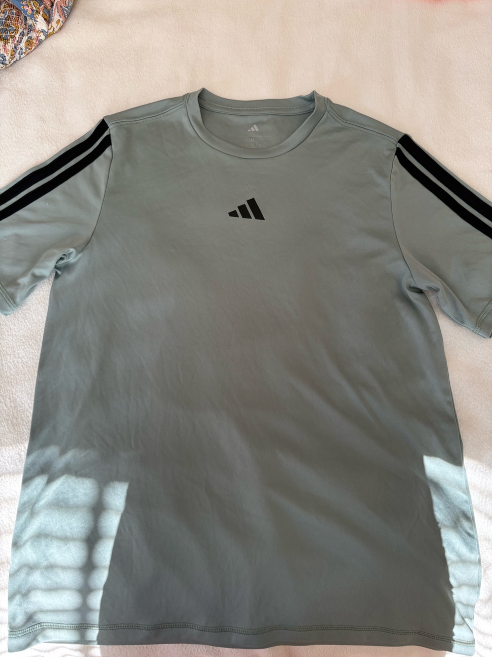 ADIDAS Sage Green Short Sleeve Tee with Black Shoulder Stripes